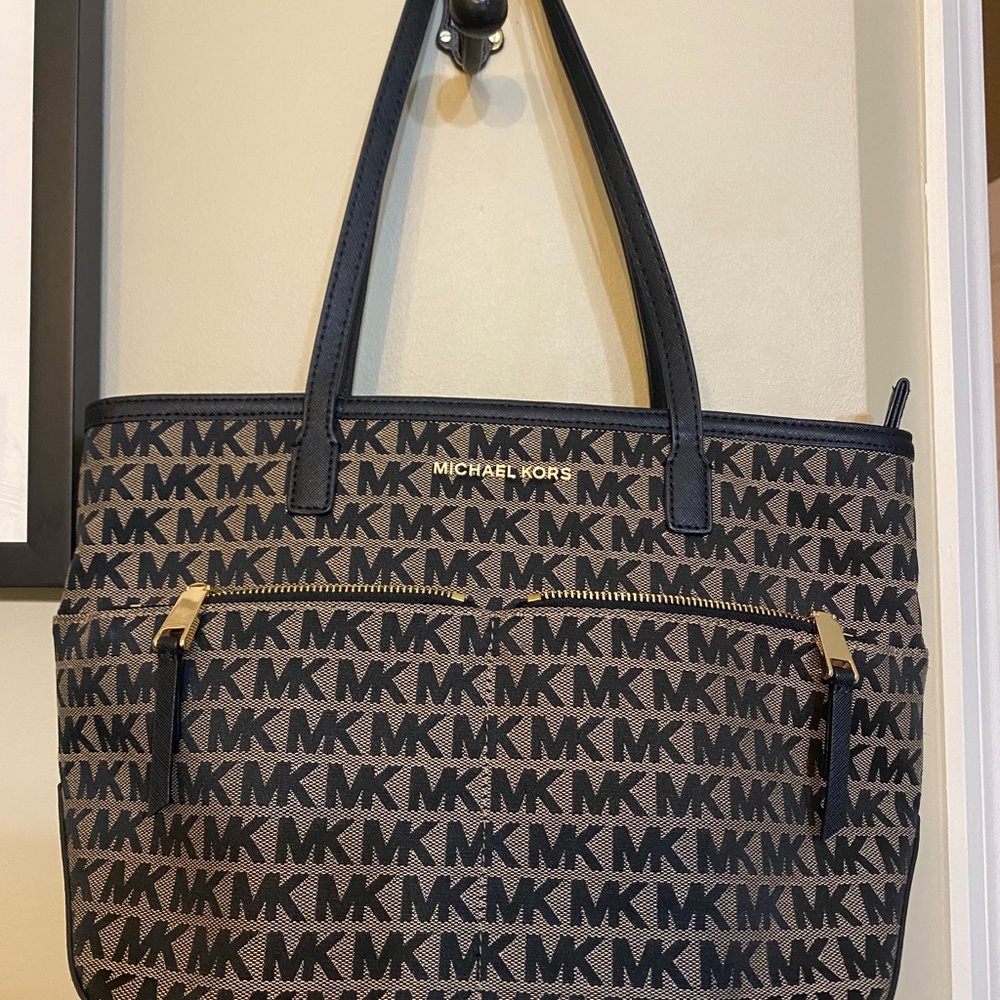 Michael Kors Black and Brown Monogram Tote